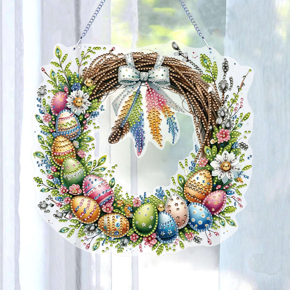 Single Sided Easter Wreath Diamond Art Hanging Pendant Wall Decor (Bowknot)