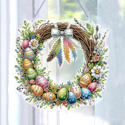 Single Sided Easter Wreath Diamond Art Hanging Pendant Wall Decor (Bowknot)