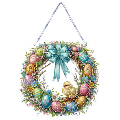 Single Sided Easter Wreath Cute Diamond Art Hanging Pendant Wall Decor (Chicken)