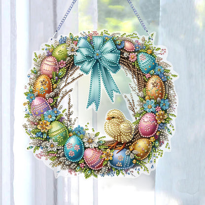 Single Sided Easter Wreath Cute Diamond Art Hanging Pendant Wall Decor (Chicken)