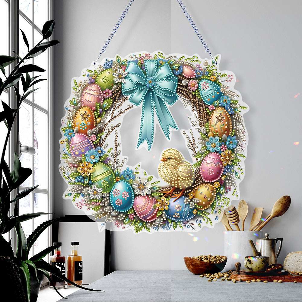 Single Sided Easter Wreath Cute Diamond Art Hanging Pendant Wall Decor (Chicken)