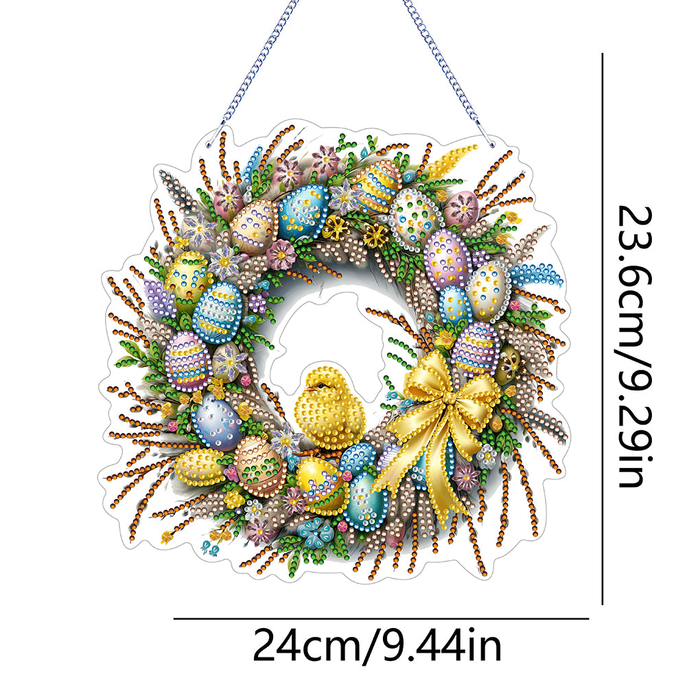 Single Sided Easter Wreath Cute Diamond Art Hanging Pendant Wall Decor (Chicken)