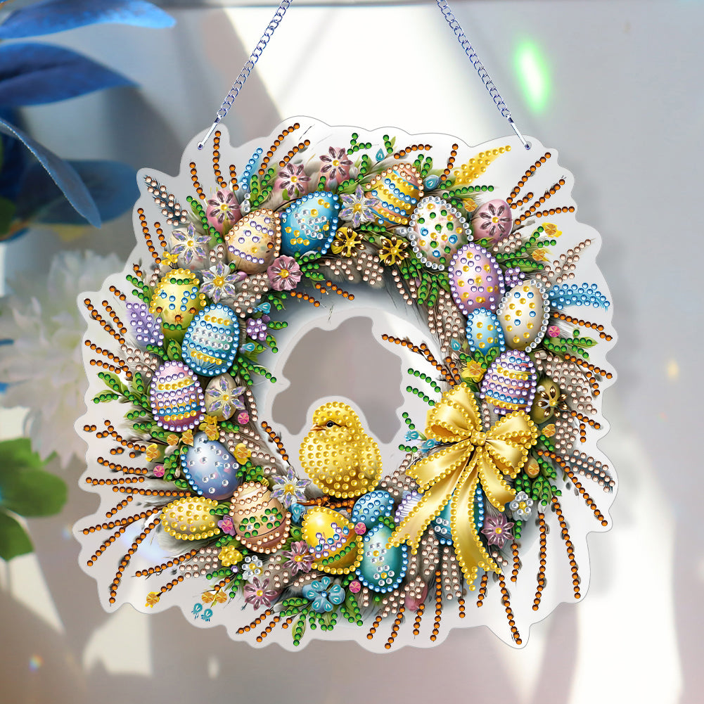 Single Sided Easter Wreath Cute Diamond Art Hanging Pendant Wall Decor (Chicken)