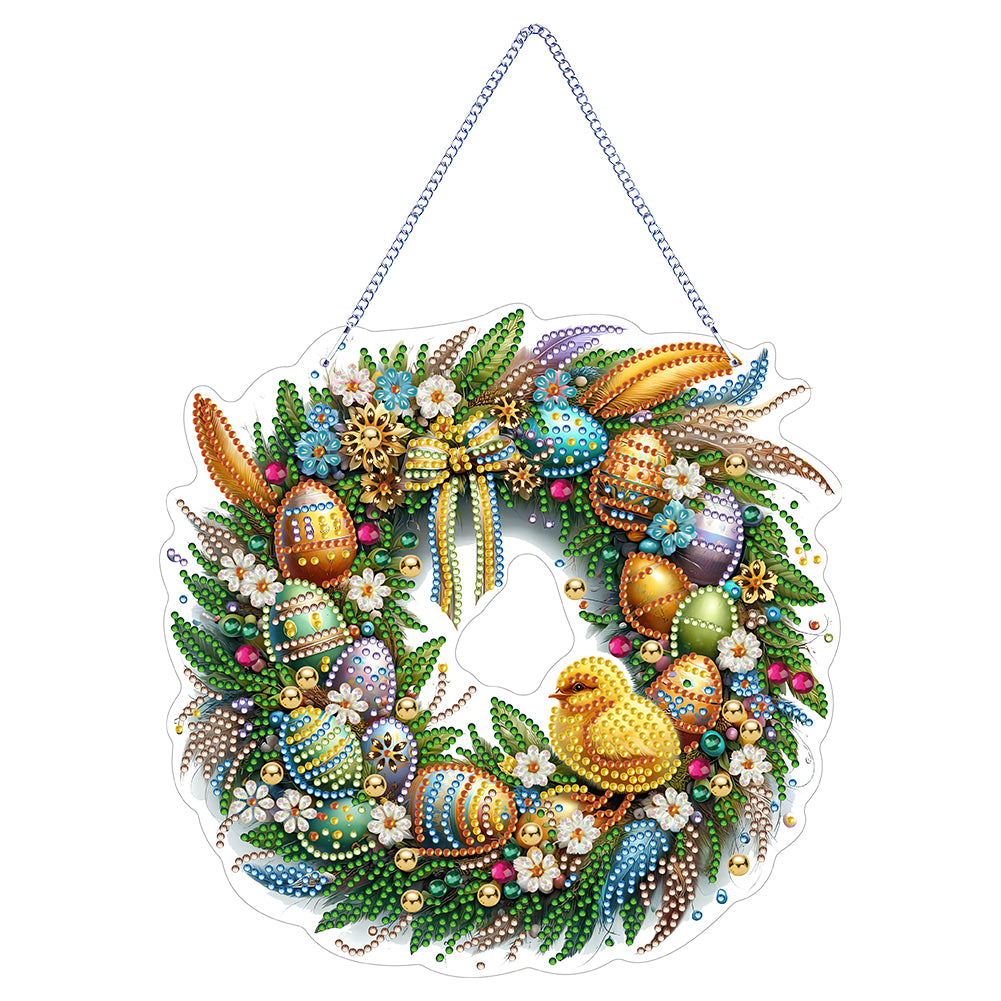 Single Sided Easter Wreath Cute Diamond Art Hanging Pendant Wall Decor (Chicken)