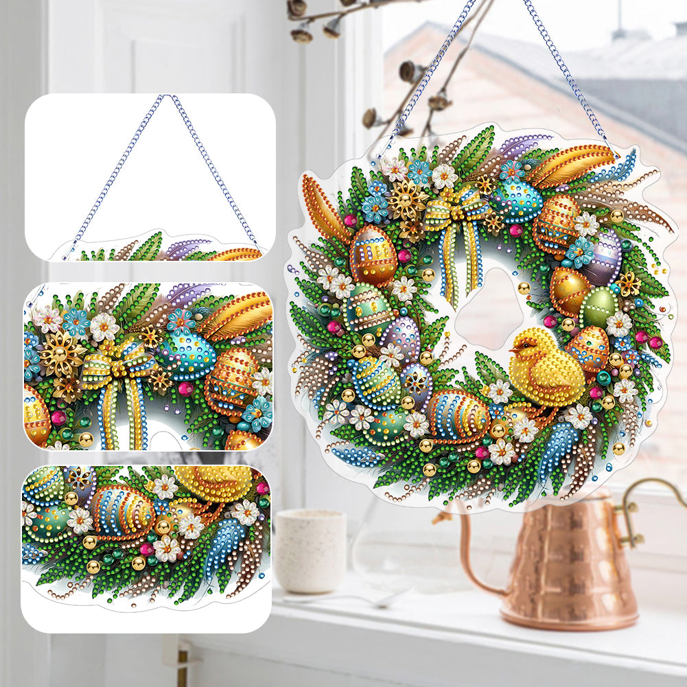 Single Sided Easter Wreath Cute Diamond Art Hanging Pendant Wall Decor (Chicken)