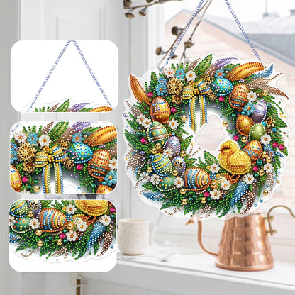 Single Sided Easter Wreath Cute Diamond Art Hanging Pendant Wall Decor (Chicken)