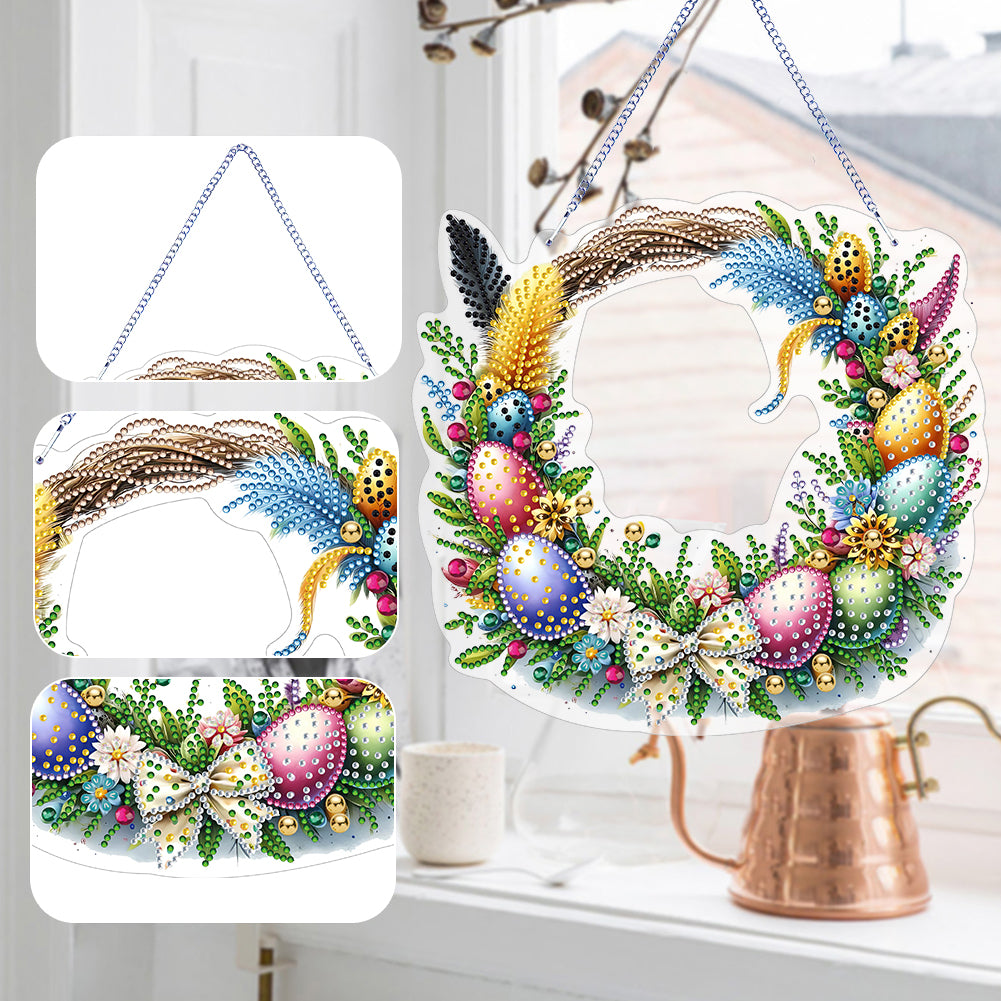 Single Sided Easter Wreath Cute Diamond Art Hanging Pendant Wall Decor (Bowknot)