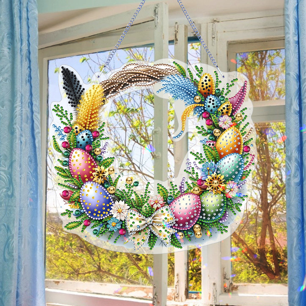 Single Sided Easter Wreath Cute Diamond Art Hanging Pendant Wall Decor (Bowknot)