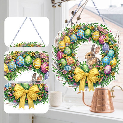 Single Sided Easter Wreath Cute Diamond Art Hanging Pendant Wall Decor (Rabbit)