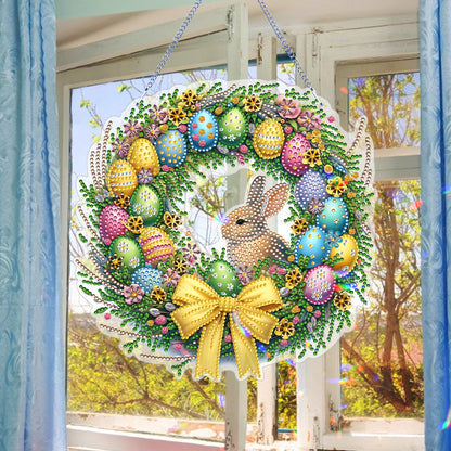 Single Sided Easter Wreath Cute Diamond Art Hanging Pendant Wall Decor (Rabbit)