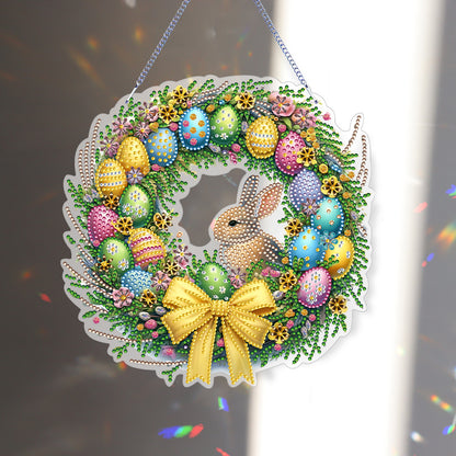 Single Sided Easter Wreath Cute Diamond Art Hanging Pendant Wall Decor (Rabbit)