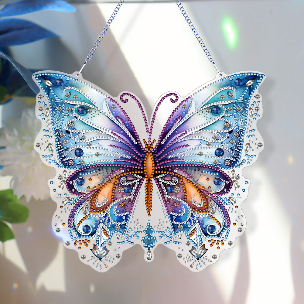 Single Sided Butterfly Diamond Art Hanging Pendant Home Decor (Purple Blue)