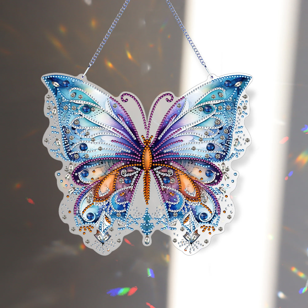 Single Sided Butterfly Diamond Art Hanging Pendant Home Decor (Purple Blue)