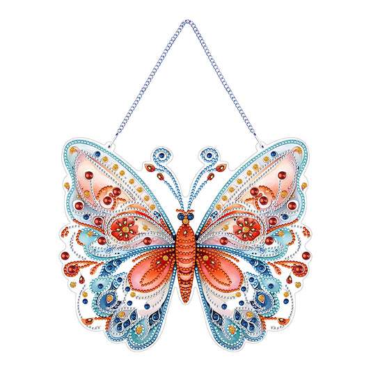 Single Sided Beauty Butterfly Diamond Art Hanging Pendant Home Decor (Red Blue)