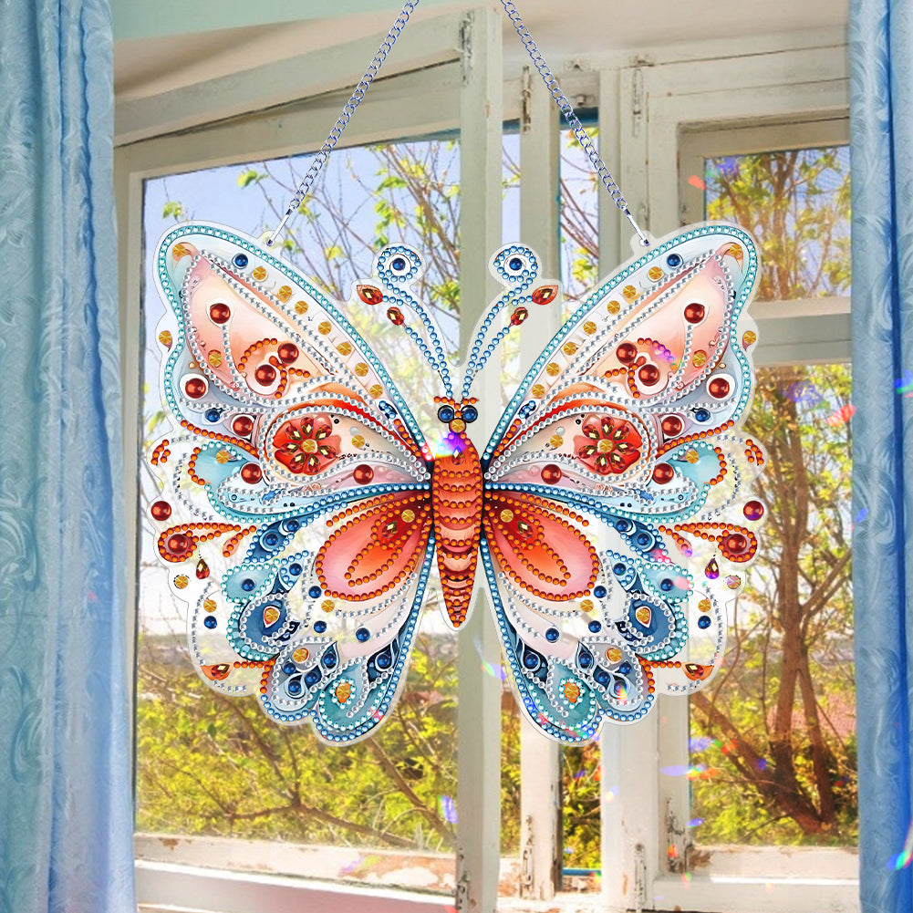 Single Sided Beauty Butterfly Diamond Art Hanging Pendant Home Decor (Red Blue)