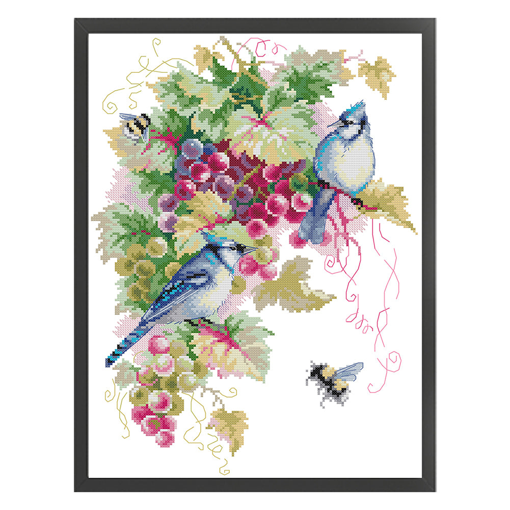 Blue Jay And Grapes - 14CT Stamped Cross Stitch 32*43CM(Joy Sunday)