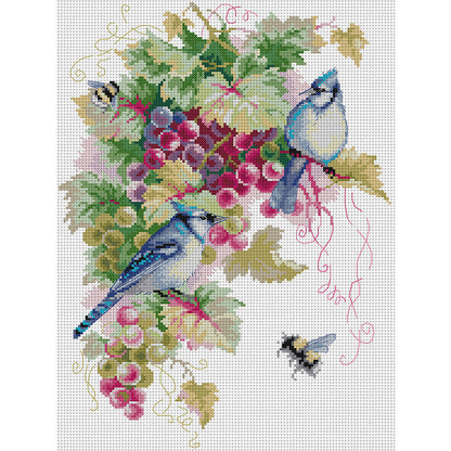 Blue Jay And Grapes - 14CT Stamped Cross Stitch 32*43CM(Joy Sunday)