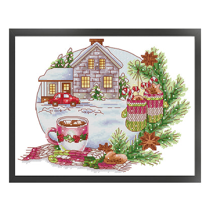 Winter Gingerbread Cottage - 14CT Stamped Cross Stitch 31*27CM(Joy Sunday)