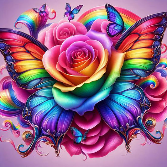 Rainbow Roses And Butterflies - Full Round Drill Diamond Painting 30*30CM