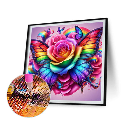 Rainbow Roses And Butterflies - Full Round Drill Diamond Painting 30*30CM
