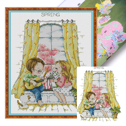 Four Seasons Window-Spring - 14CT Stamped Cross Stitch 30*36CM(Joy Sunday)