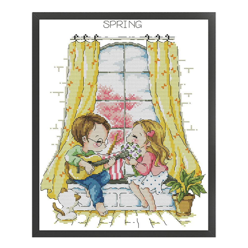 Four Seasons Window-Spring - 14CT Stamped Cross Stitch 30*36CM(Joy Sunday)