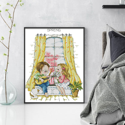 Four Seasons Window-Spring - 14CT Stamped Cross Stitch 30*36CM(Joy Sunday)