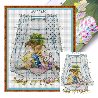 Four Seasons Window-Summer - 14CT Stamped Cross Stitch 29*36CM(Joy Sunday)