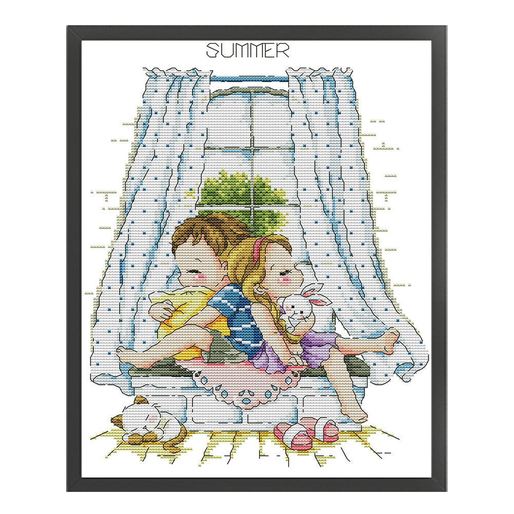 Four Seasons Window-Summer - 14CT Stamped Cross Stitch 29*36CM(Joy Sunday)