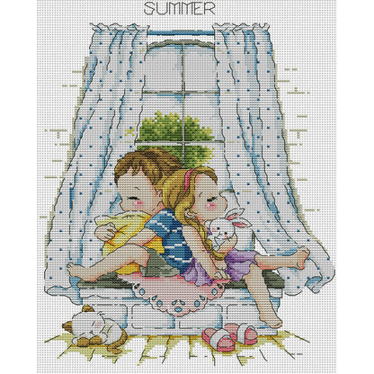 Four Seasons Window-Summer - 14CT Stamped Cross Stitch 29*36CM(Joy Sunday)