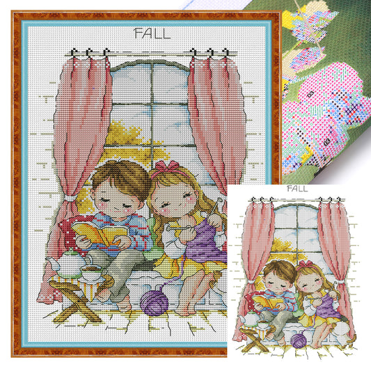 Four Seasons Window-Autumn - 14CT Stamped Cross Stitch 27*36CM(Joy Sunday)