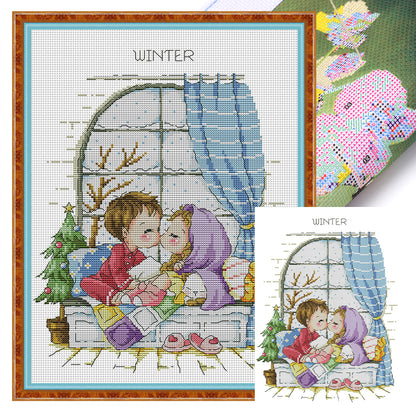 Four Seasons Window-Winter - 14CT Stamped Cross Stitch 29X38CM(Joy Sunday)