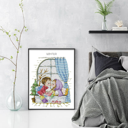 Four Seasons Window-Winter - 14CT Stamped Cross Stitch 29X38CM(Joy Sunday)