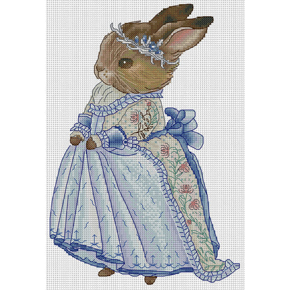 Rabbit In Blue Dress - 14CT Stamped Cross Stitch 22*32CM(Joy Sunday)