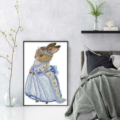 Rabbit In Blue Dress - 14CT Stamped Cross Stitch 22*32CM(Joy Sunday)