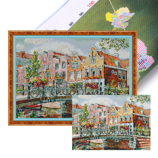 Amsterdam Canal - 14CT Stamped Cross Stitch 44*34CM(Joy Sunday)