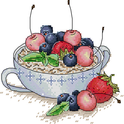 Fruit Oatmeal Tea - 14CT Stamped Cross Stitch 20*19CM(Joy Sunday)