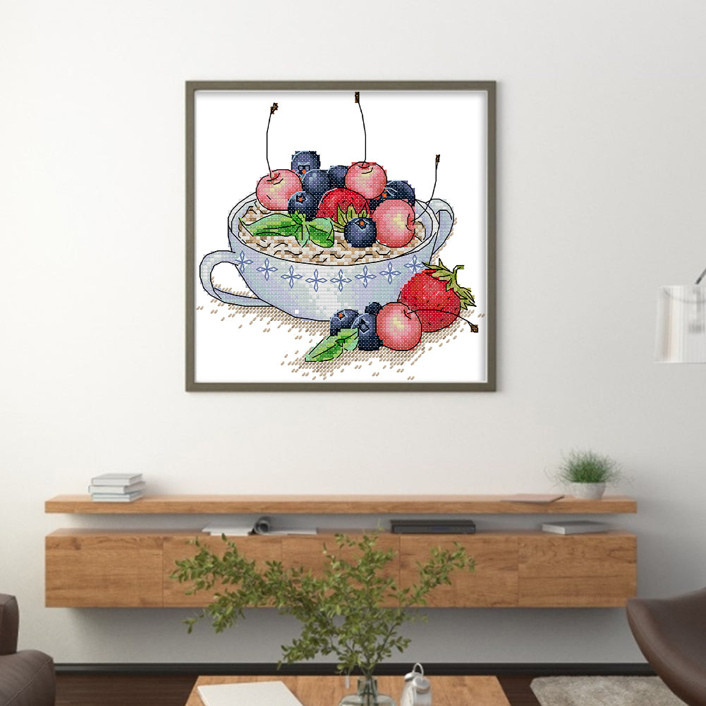 Fruit Oatmeal Tea - 14CT Stamped Cross Stitch 20*19CM(Joy Sunday)