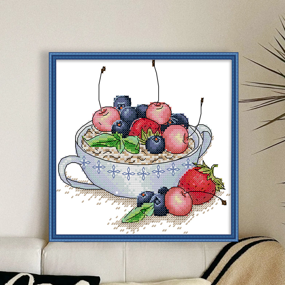 Fruit Oatmeal Tea - 14CT Stamped Cross Stitch 20*19CM(Joy Sunday)