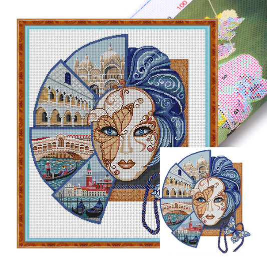 Venetian Mask - 14CT Stamped Cross Stitch 48*56CM(Joy Sunday)