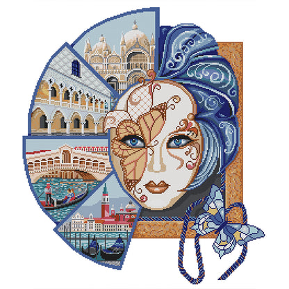 Venetian Mask - 14CT Stamped Cross Stitch 48*56CM(Joy Sunday)