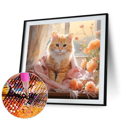 Cat By Window - Full Round Drill Diamond Painting 30*30CM