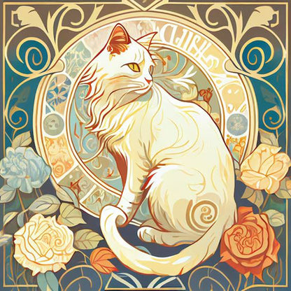 White Cat And Rose - Full Round Drill Diamond Painting 30*30CM