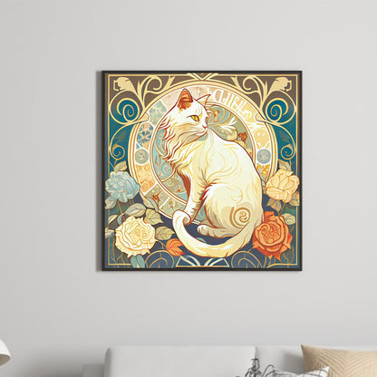 White Cat And Rose - Full Round Drill Diamond Painting 30*30CM