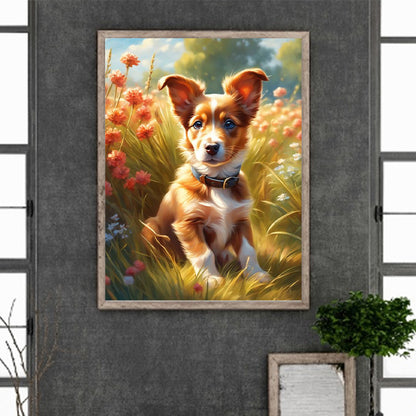 Puppy In Grass - Full Round Drill Diamond Painting 30*40CM