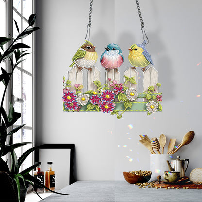 Single Side Bird Diamond Art Hanging Pendant for Home Wall Decor (Bird on Fence)