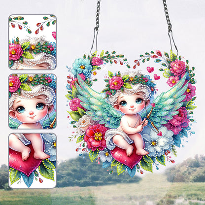 Single Side Wreath Angel Diamond Painting Hanging Pendant Wall Decor(Green Wing)