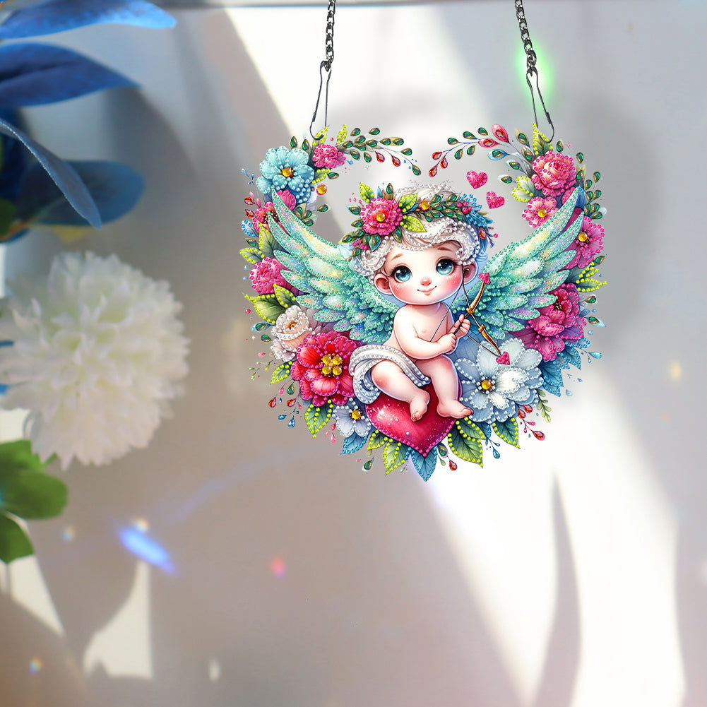 Single Side Wreath Angel Diamond Painting Hanging Pendant Wall Decor(Green Wing)