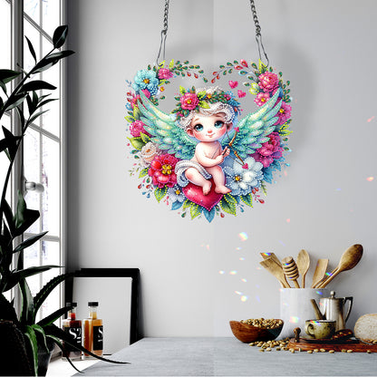 Single Side Wreath Angel Diamond Painting Hanging Pendant Wall Decor(Green Wing)