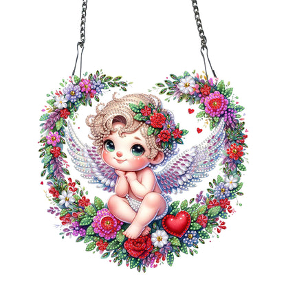 Single Side Wreath Angel Diamond Painting Hanging Pendant (Heart White Wing)